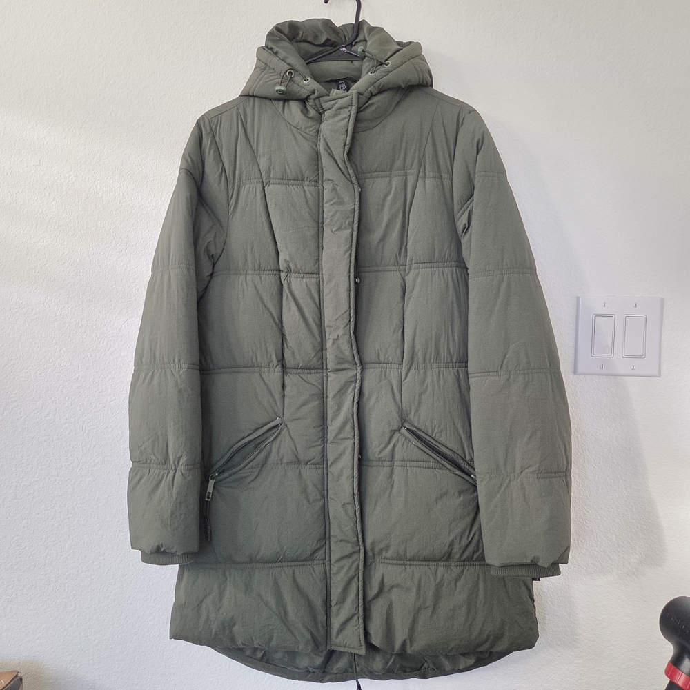 Cotton On Olive Green Hooded Puffer Longline Jacket Size M